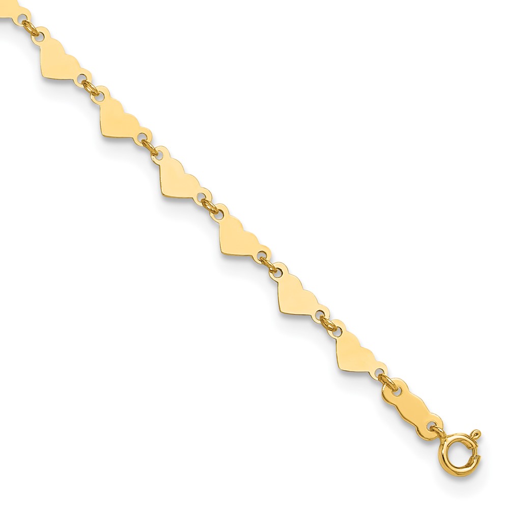 14k Yellow Gold Oval Link Chain Hearts Charms 9" Or 10" + 1" Ext Jewelry Anklet